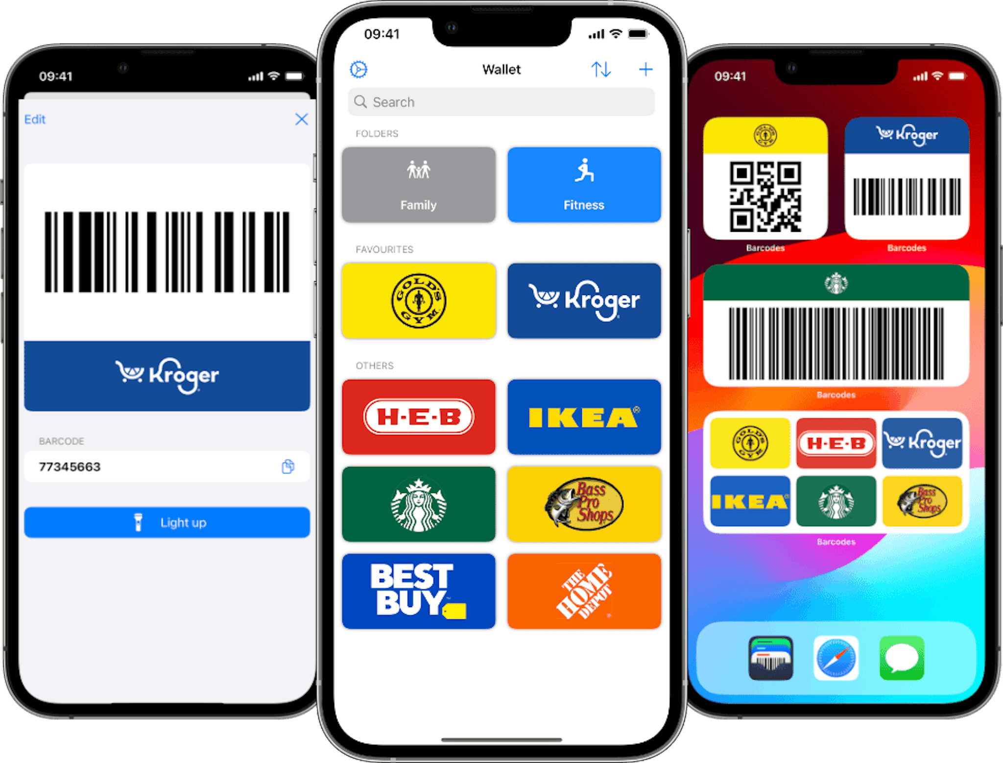 iPhone's showing scanning and using barcodes and loyalty cards in a digital wallet with Barcodes